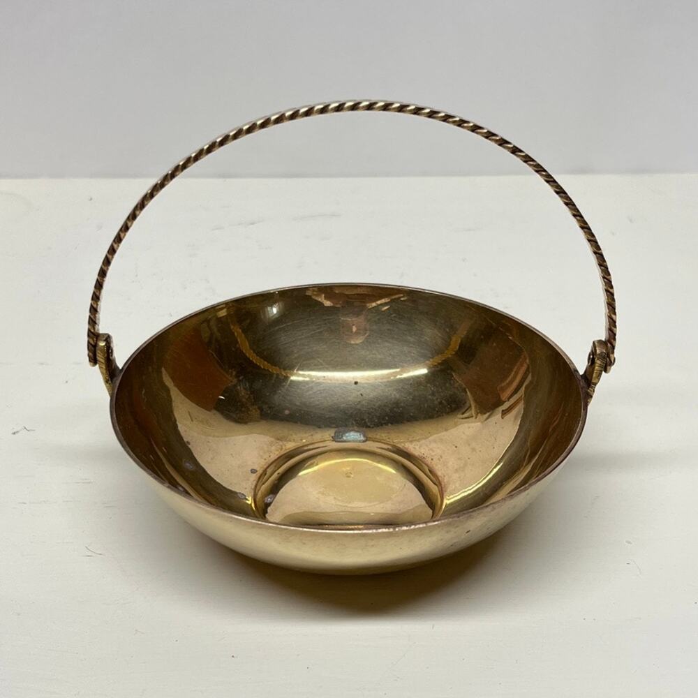 Vintage Solid Brass Basket Bowl Candy Dish